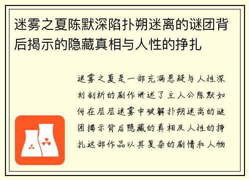 迷雾之夏陈默深陷扑朔迷离的谜团背后揭示的隐藏真相与人性的挣扎
